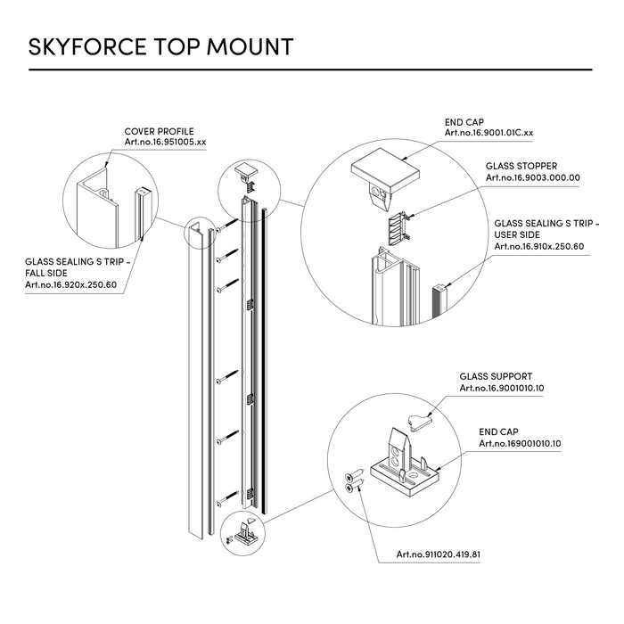 Toughened Laminate Glass Juliet Balcony & Top Mount System (Aluminium, Anodised)