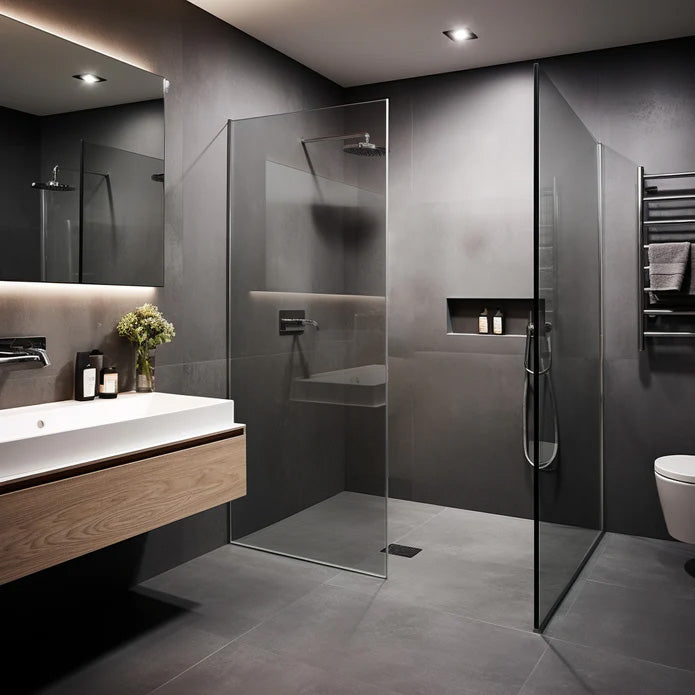 10mm Grey Tinted Glass Wet Room Screen & Fittings — Express Glass Warehouse