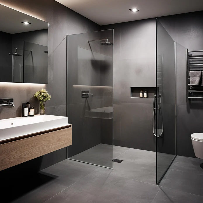 10mm Grey Tinted Glass Wet Room Screen & Fittings