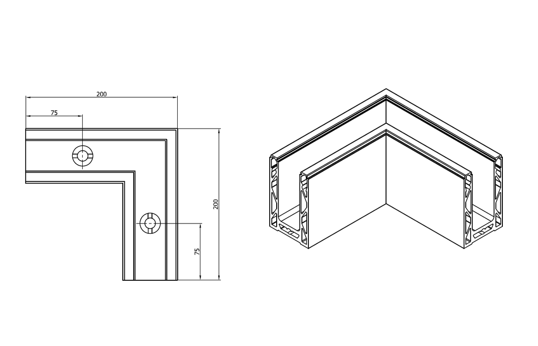 90° Corner For Glass Railing Channel