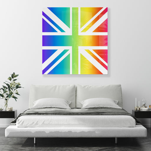 Printed Glass Wall Art - Rainbow Union Jack Flag 
