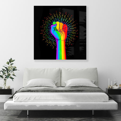 Printed Glass Wall Art - Rainbow Power Fist