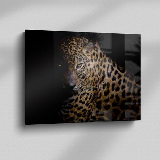 Printed Glass Wall Art - Black Leopard Portrait