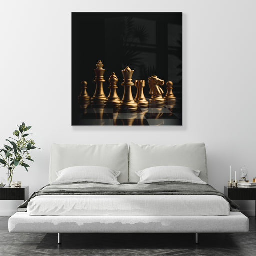 Printed Glass Wall Art - Golden Chessboard
