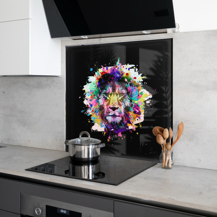 6mm Toughened Printed Kitchen Glass Splashback - Abstract Graffiti Lion 606