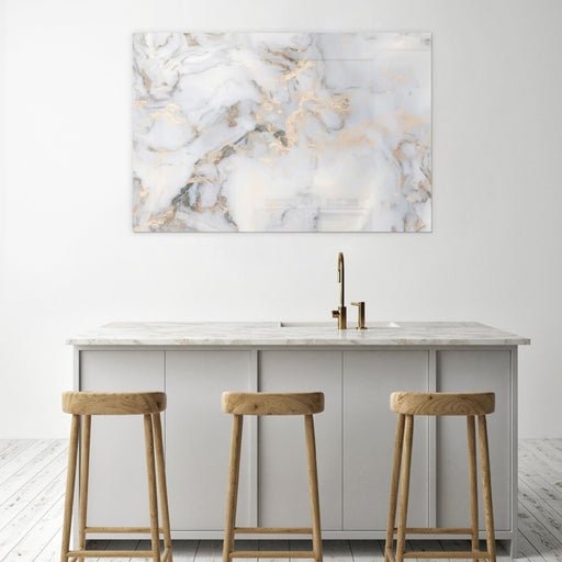 Printed Glass Wall Art White and Gold Marble 