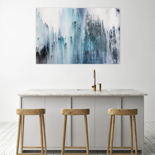 Printed Glass Wall Art - Blue and White Abstract Painting