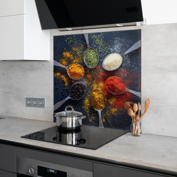 6mm Toughened Printed Kitchen Glass Splashback - Spoons and Spices 328